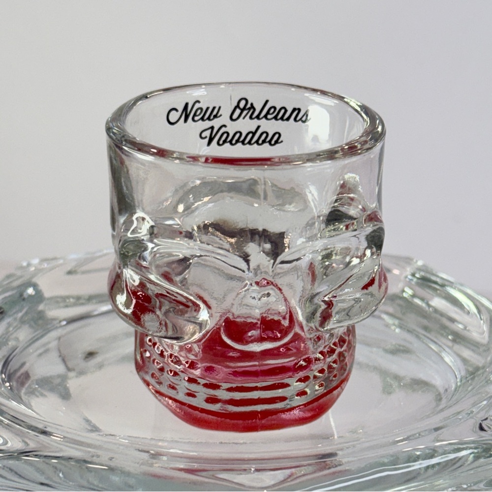 🆕 Orleans Voodoo Skull Shot Glass | Clear Glass Red Base | Gothic Souvenir